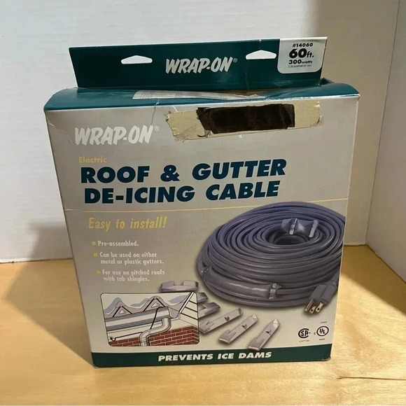 wrap on Other - Wrap-On Roof & Gutter De-Icing Cable 60 ft 300 Watts Gray w/ Shingle Clips 14060